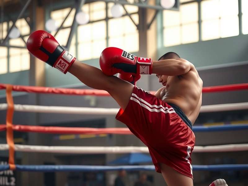 A dynamic kick boxing knockout moment in a world championship fight