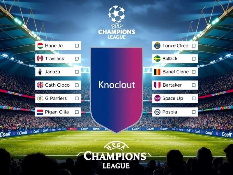 Champions League knockout stage match at a packed stadium under lights