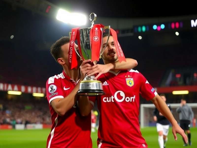 Celebration moment of Carling Knockout Cup champions lifting the trophy