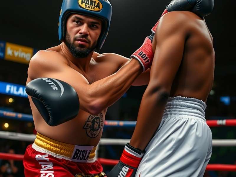 Boxer throwing a punch in a professional ring with dramatic lighting