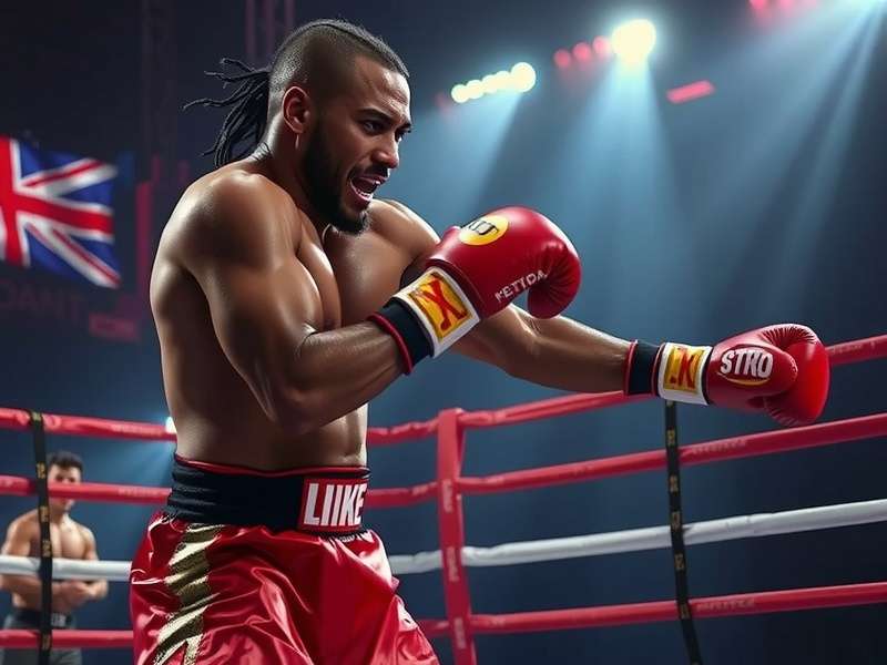 Boxer celebrating a victory in the ring after a potential TKO