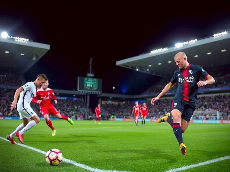 Electric atmosphere at a packed soccer stadium during a night match