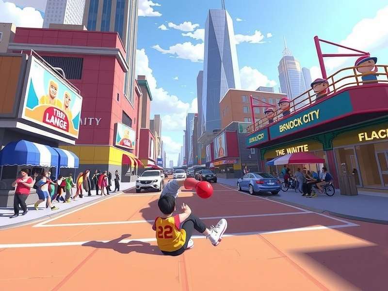 Concept art of a future Knockout City map with graffiti and neon