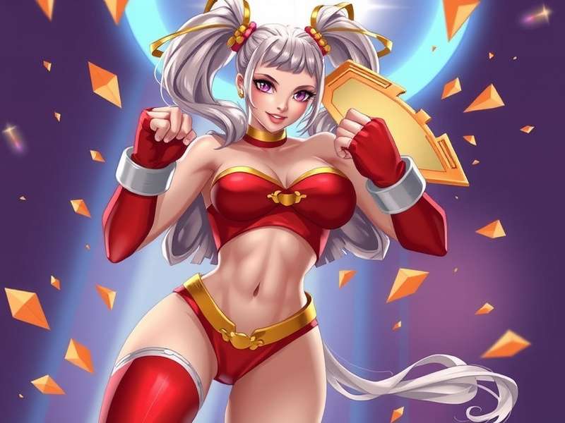 A determined female athlete celebrating a victory in a stadium