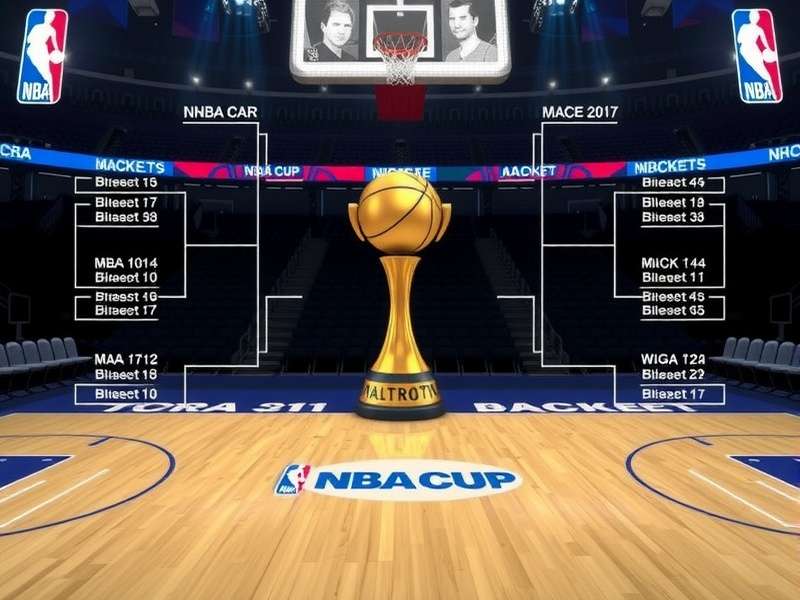 Visualization of a filled NBA Cup knockout bracket with team logos and predicted paths