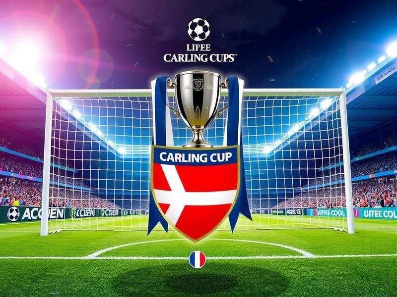 Carling Cup knockout stage with trophy and football field background – India edition