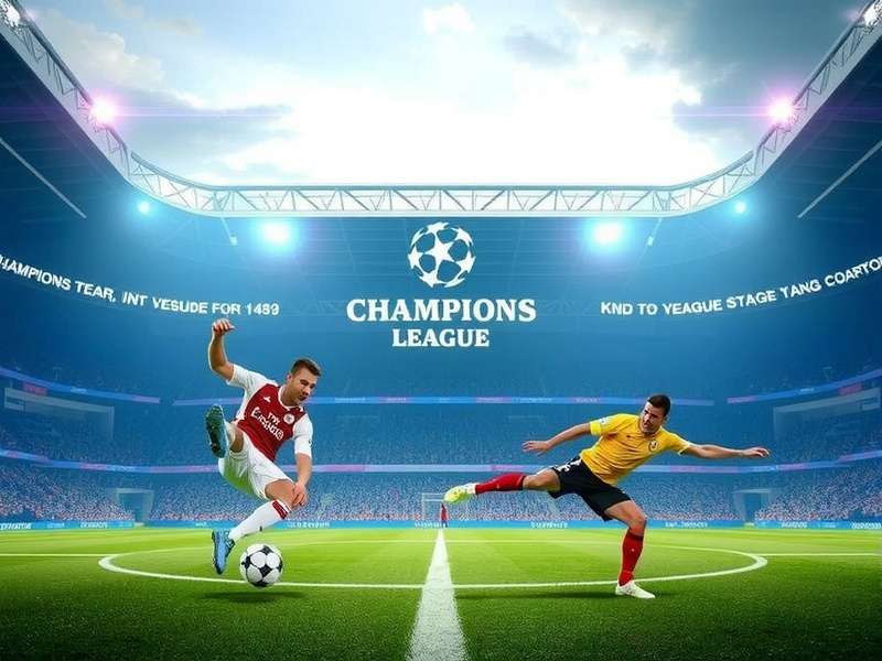 Champions League Knockout Stage trophy and football illustration