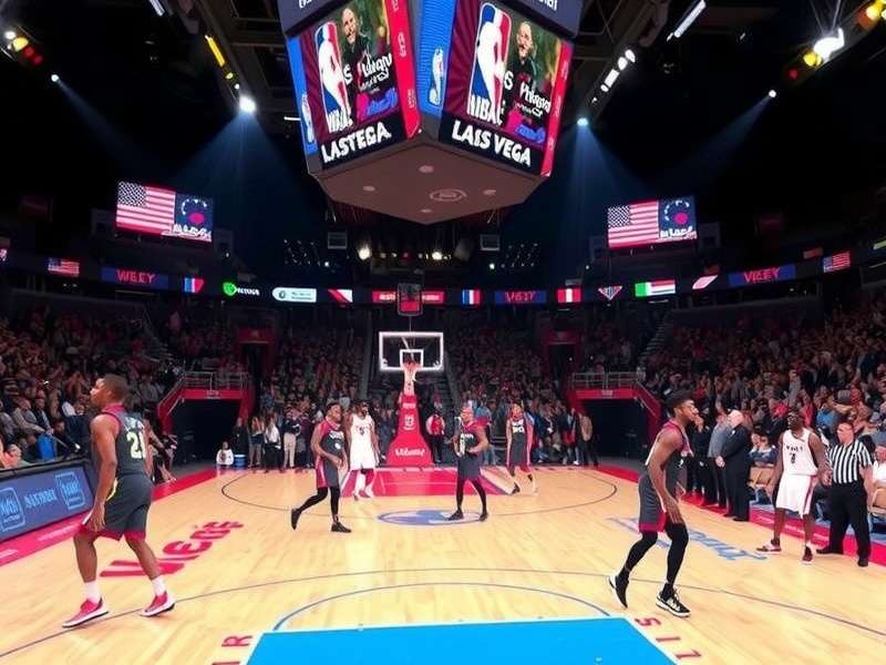 NBA Cup Las Vegas — T-Mobile Arena lit up with knockout tournament branding and fans in electric atmosphere